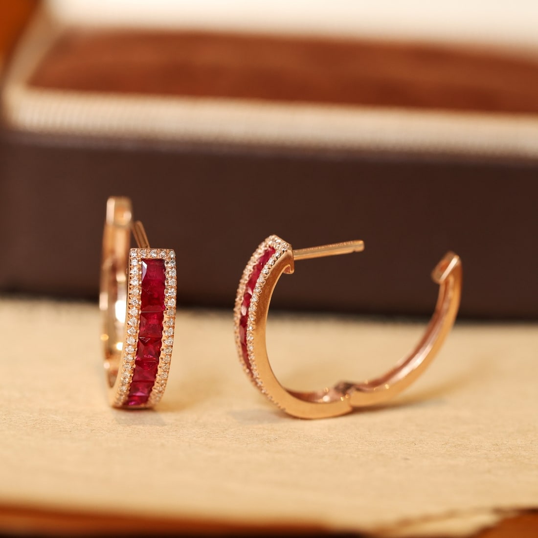 14k Gold 1.38 Ctw Natural Ruby & Diamond Earrings - 4