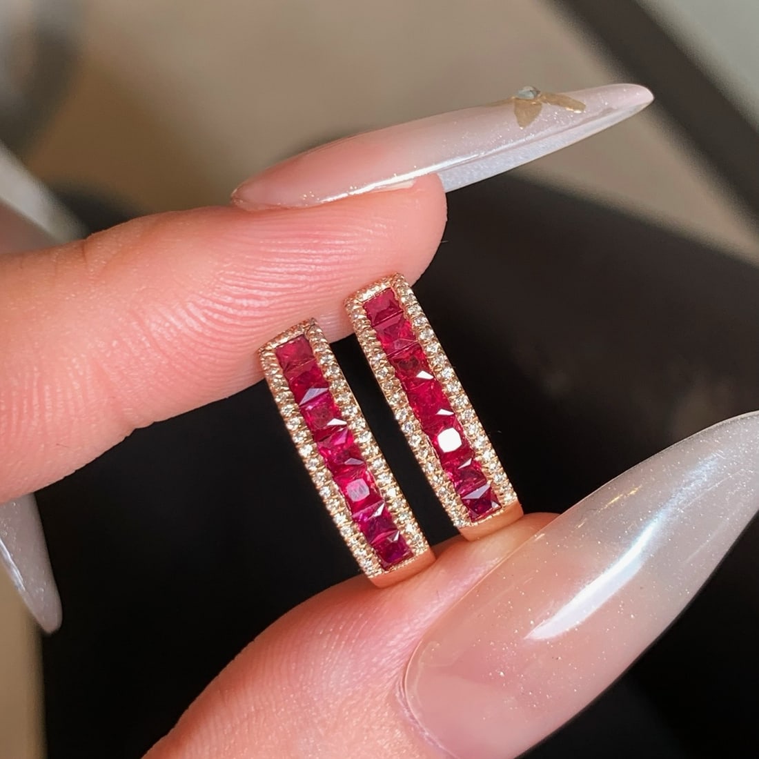 14k Gold 1.38 Ctw Natural Ruby & Diamond Earrings - 5