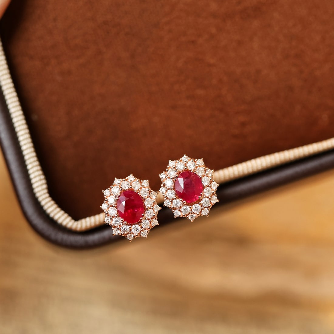 14k Gold 1.31 Ctw Vivid Red Natural Ruby & Diamond Earrings - 3