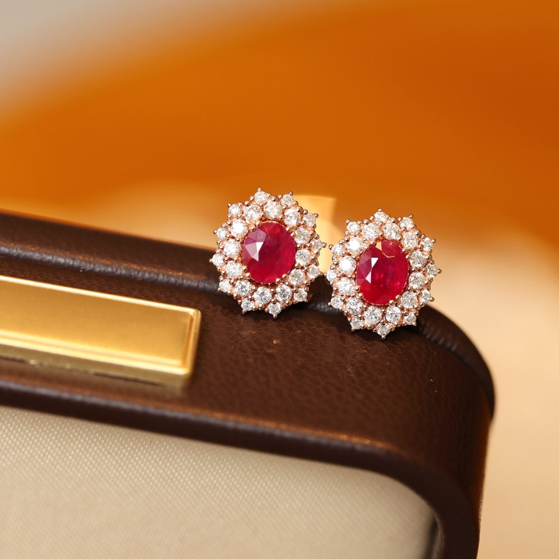 14k Gold 1.31 Ctw Vivid Red Natural Ruby & Diamond Earrings - 4