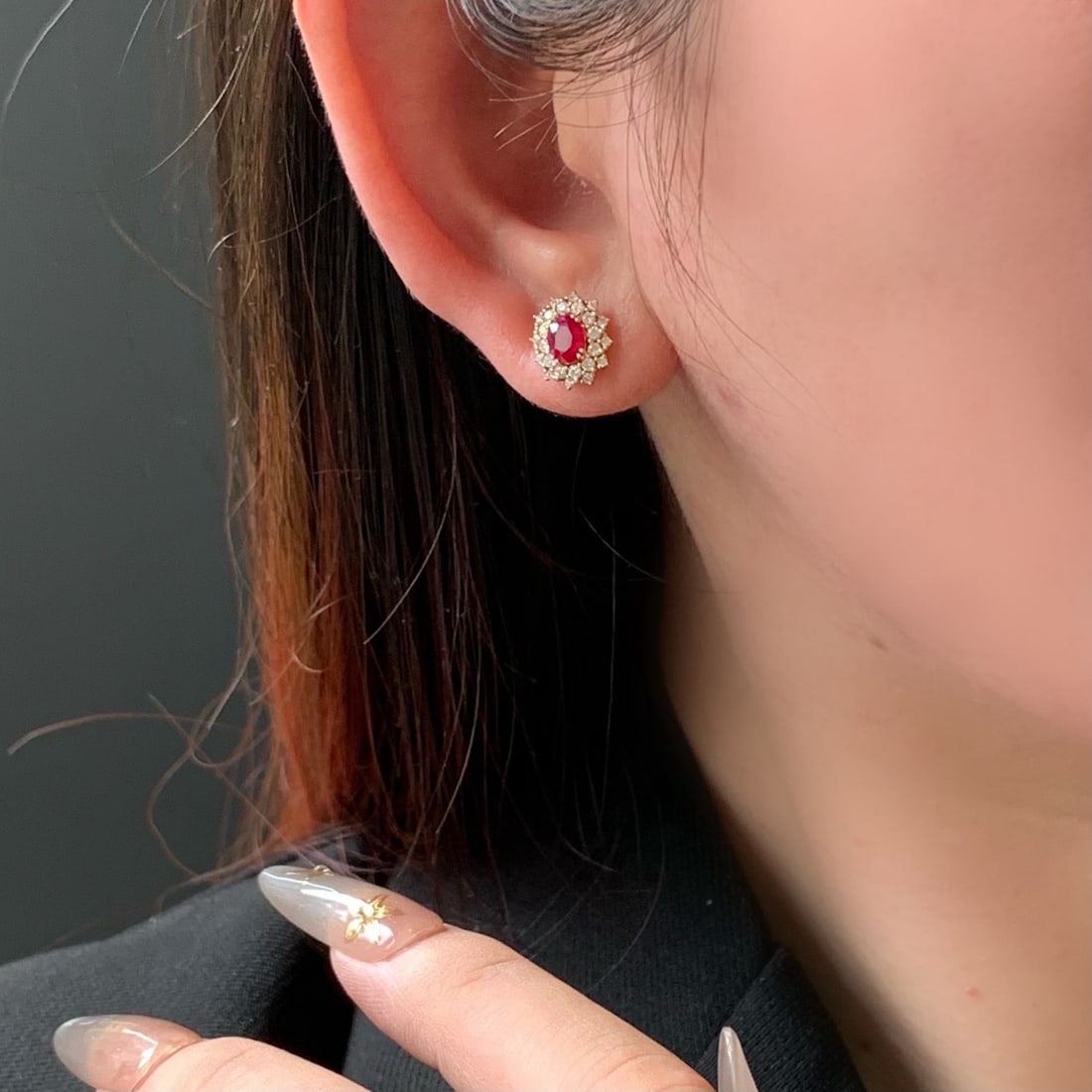 14k Gold 1.31 Ctw Vivid Red Natural Ruby & Diamond Earrings - 5