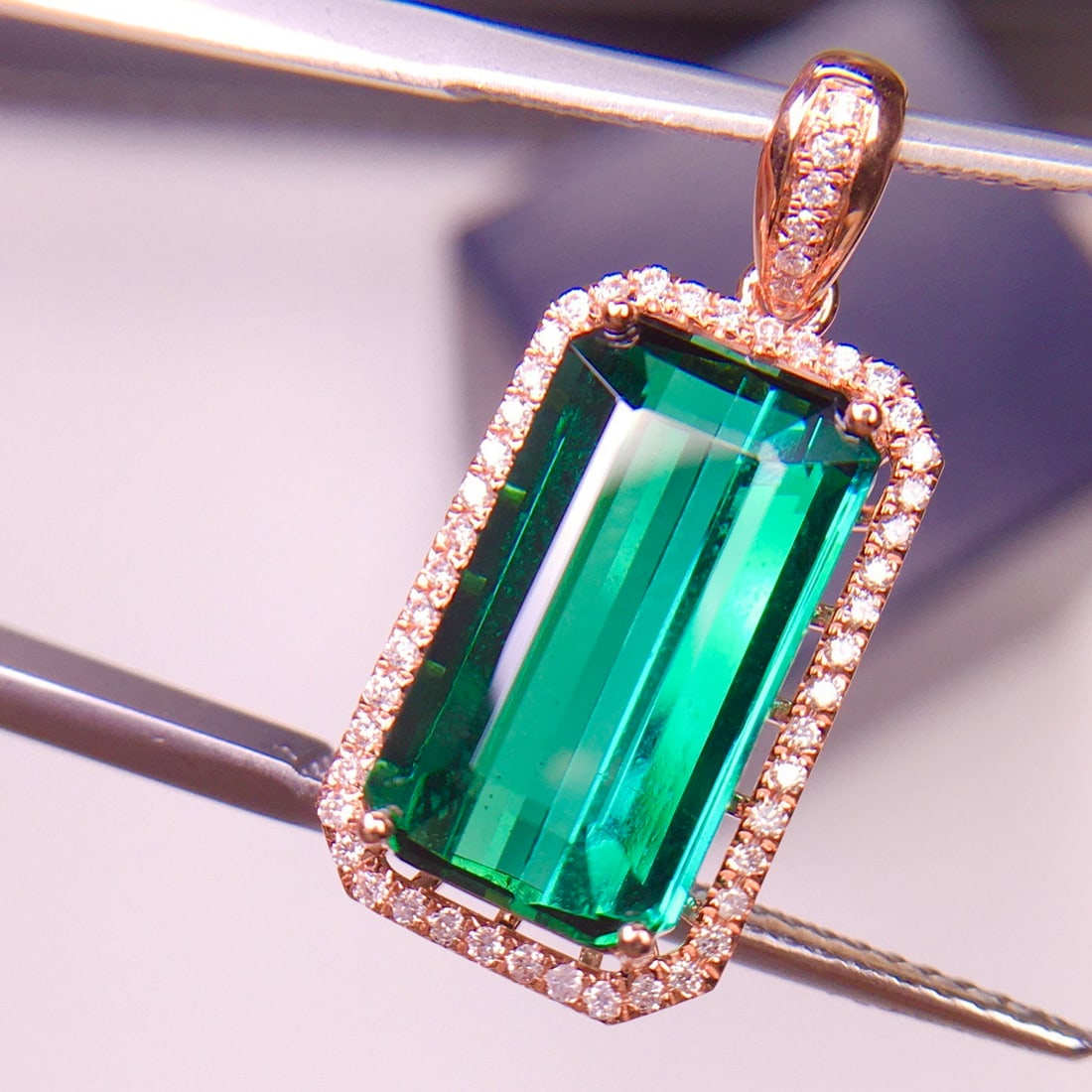 14k Gold 6.1 Ct Natural Tourmaline & Diamond Pendant( Without Chain ) - 2