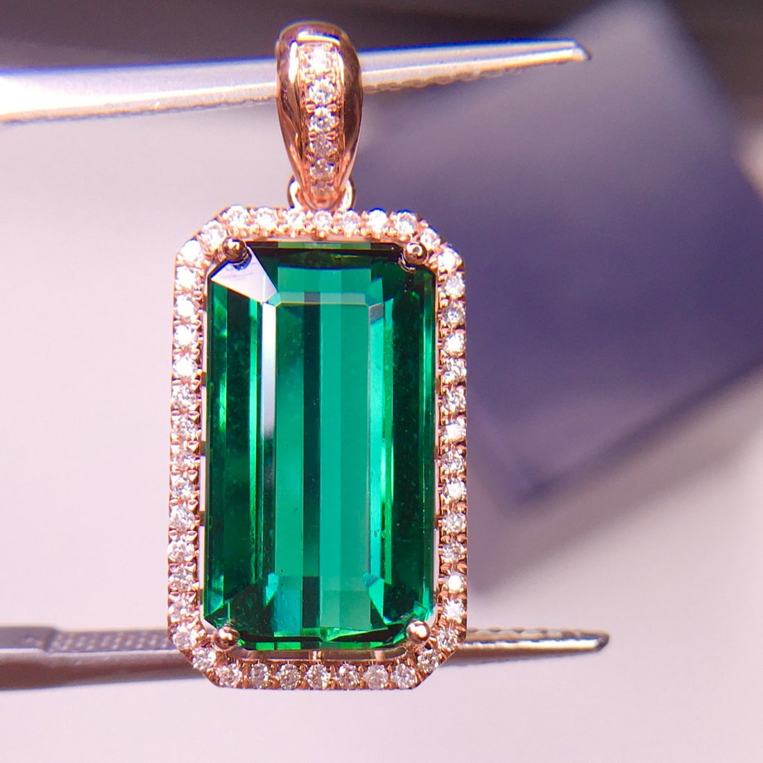 14k Gold 6.1 Ct Natural Tourmaline & Diamond Pendant( Without Chain ) - 3