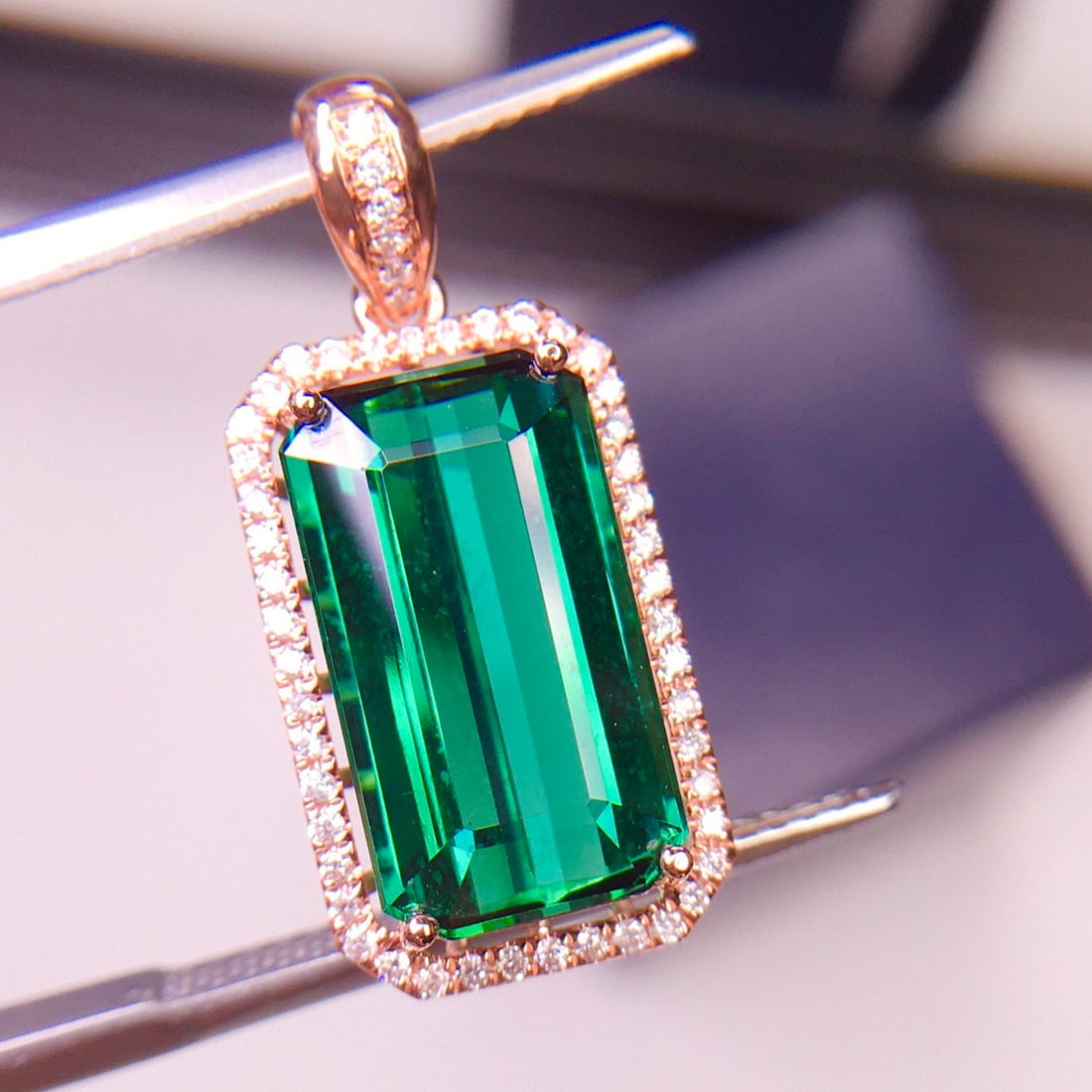 14k Gold 6.1 Ct Natural Tourmaline & Diamond Pendant( Without Chain ) - 5