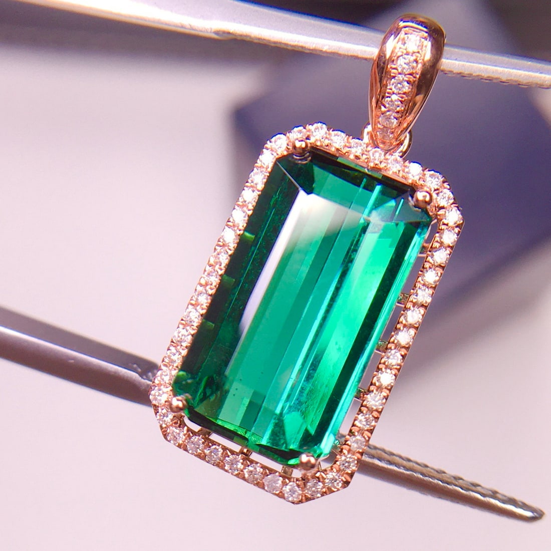 14k Gold 6.1 Ct Natural Tourmaline & Diamond Pendant( Without Chain ) - 6