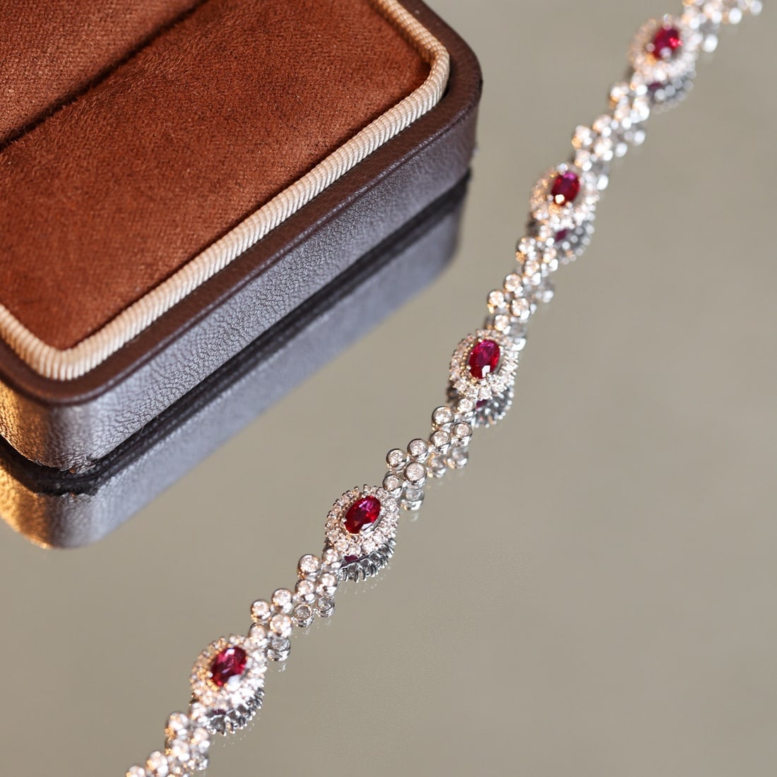 14k Gold 3.26 Ctw Natural Ruby & Diamond Bracelet - 2