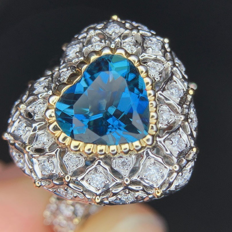 14k Gold 1.86 Ctw Natural Aquamarine & Diamond Ring/pendant( Without Chain ) - 2