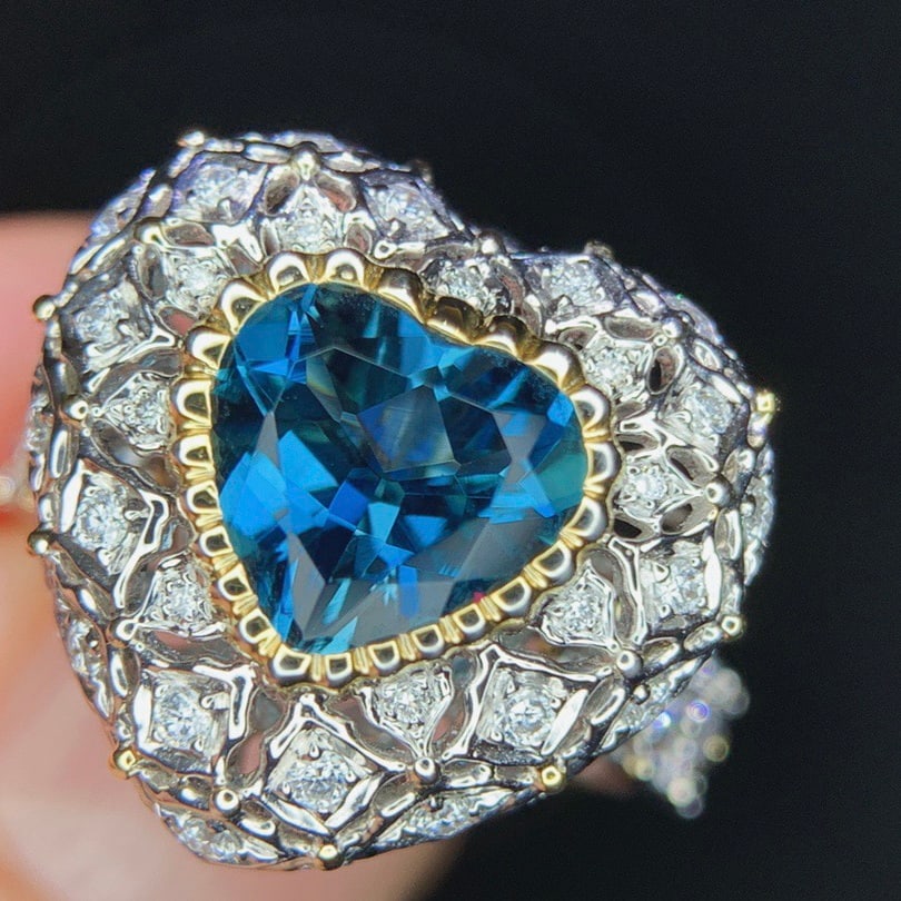 14k Gold 1.86 Ctw Natural Aquamarine & Diamond Ring/pendant( Without Chain ) - 3