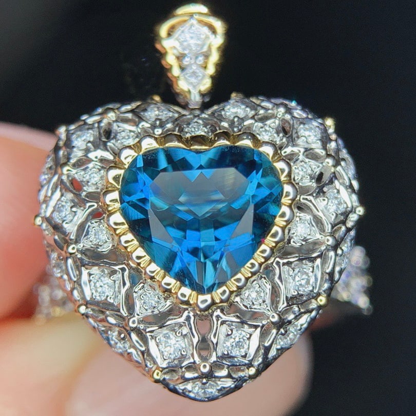 14k Gold 1.86 Ctw Natural Aquamarine & Diamond Ring/pendant( Without Chain ) - 4