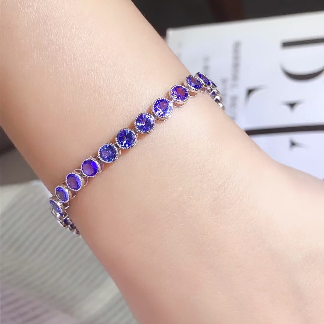 14k Gold 8.6 Ct Natural Tanzanite Bracelet - 5