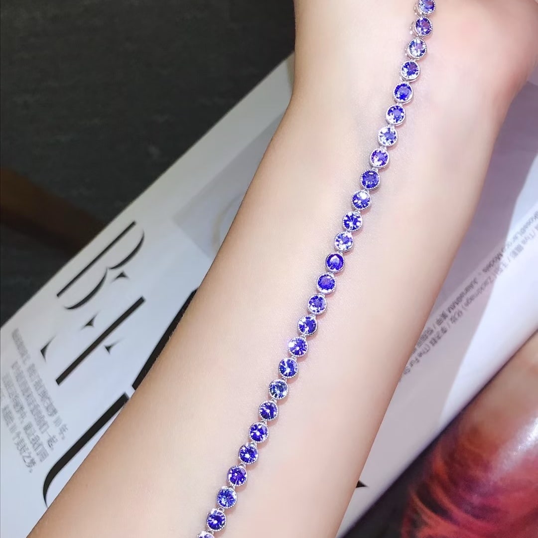 14k Gold 8.6 Ct Natural Tanzanite Bracelet - 6