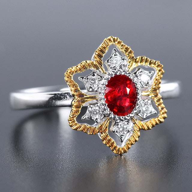 14k Gold 0.48 Ctw Natural Ruby & Diamond Ring - 3