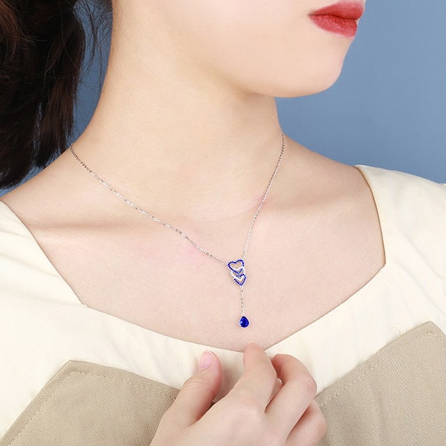 14k Gold 1.13 Ctw Natural Sapphire & Diamond Necklace - 6