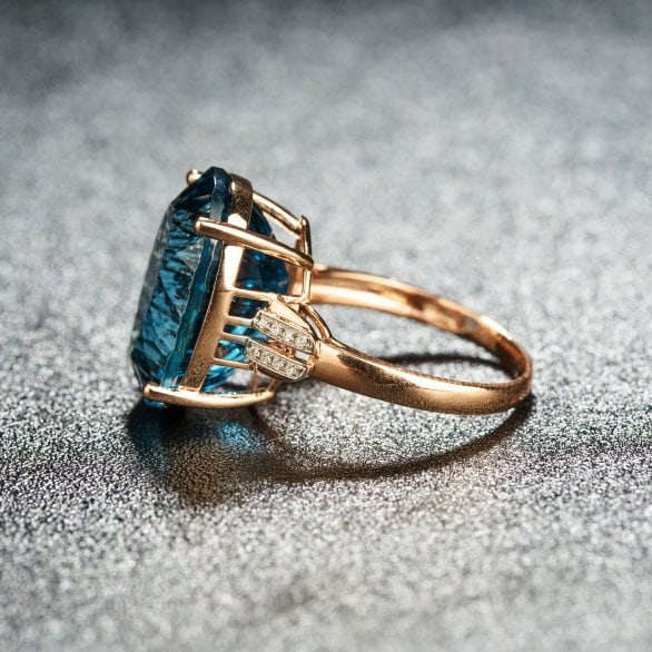 14k Gold 16.52 Ct Natural Topaz & Diamond Ring - 4