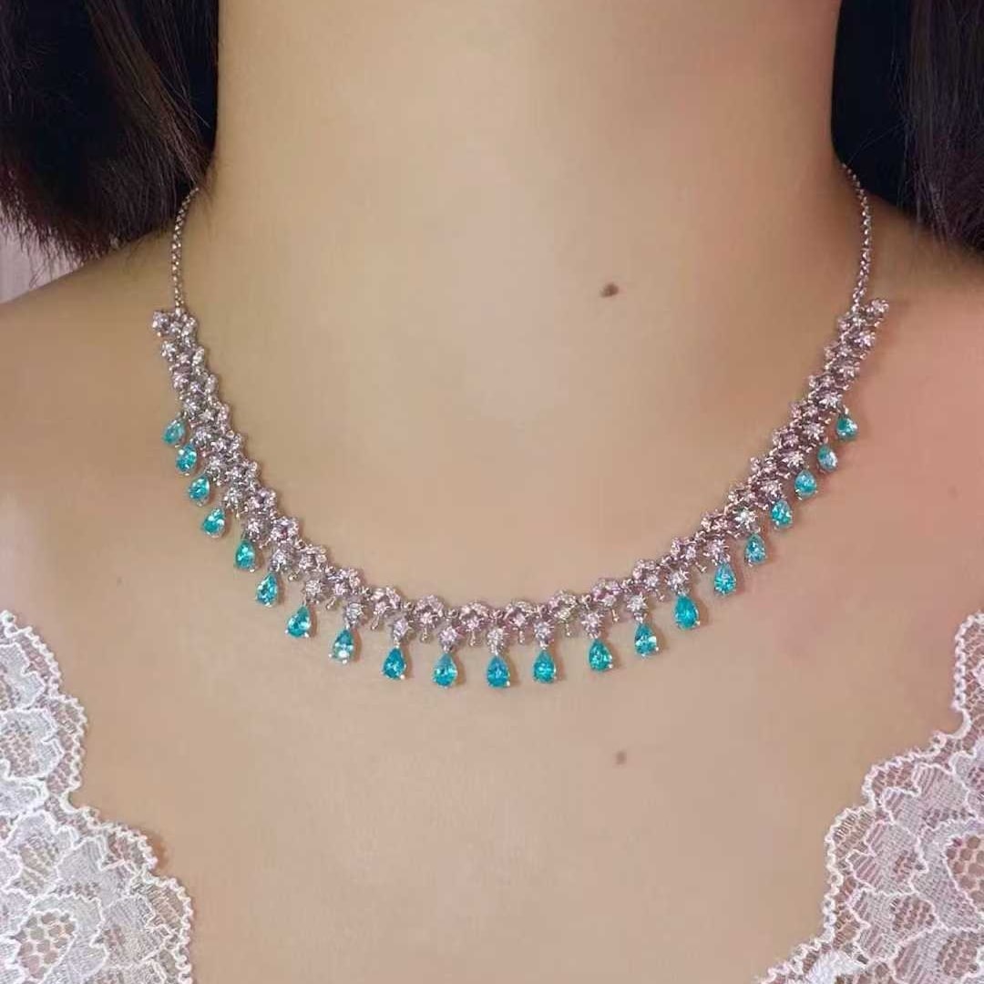 14k Gold 4.86 Ctw Natural Paraiba Tourmaline & Diamond Necklace - 4