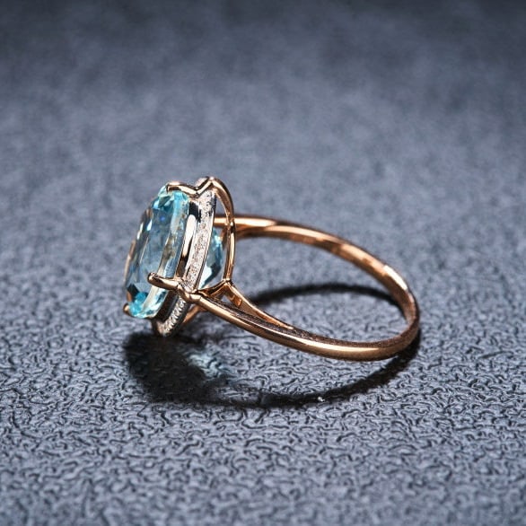 14k Gold 5.0 Ct Natural Aquamarine & Diamond Ring - 4