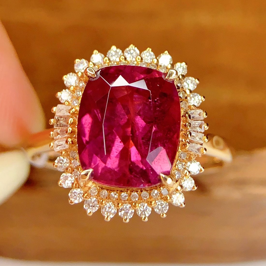 14k Gold 4.28 Ct Natural Tourmaline & Diamond Ring - 4