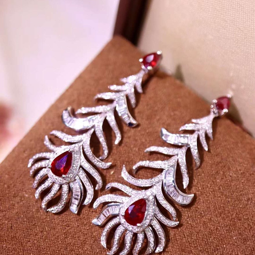 14k Gold 3.13 Ctw Natural Ruby & Diamond Earrings - 2