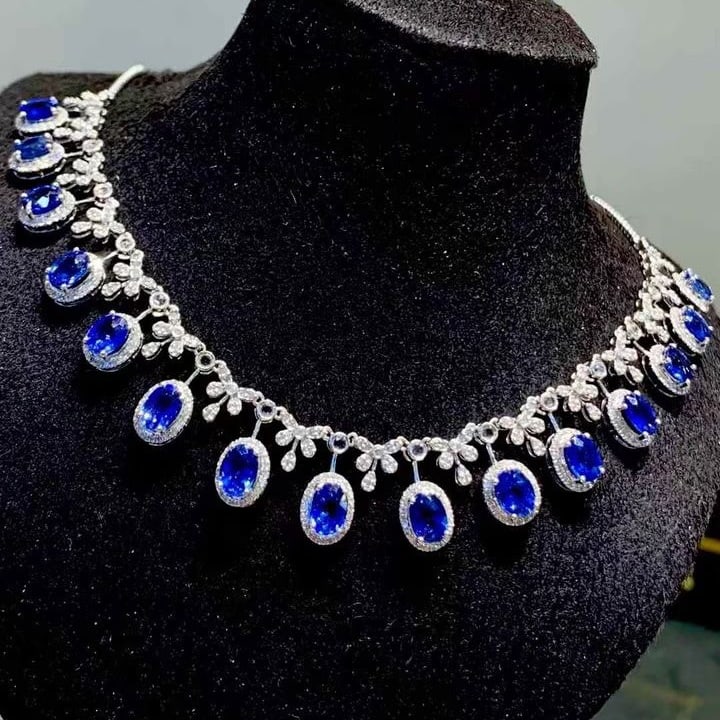 14k Gold 9.3 Ct Natural Sapphire & Diamond & Sapphire Necklace - 6
