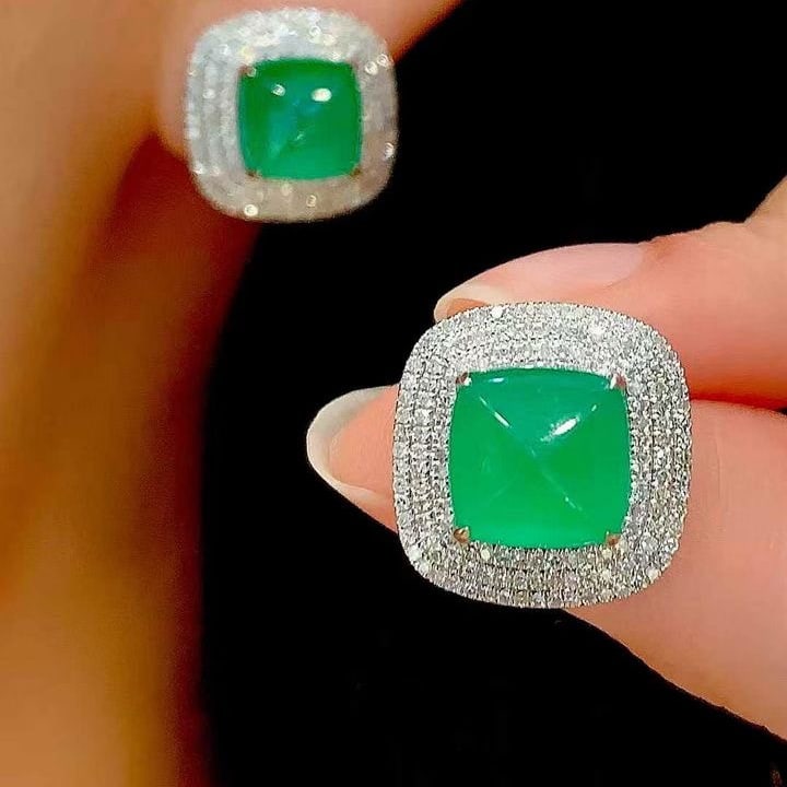 14k Gold 6.5 Ct Natural Emerald & Diamond Earrings - 4