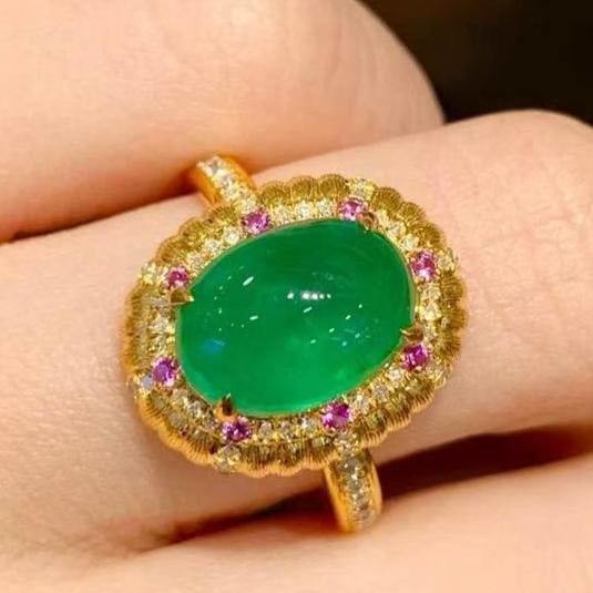 14k Gold 3.5 Ct Natural Emerald & Diamond Ring: Ref:231139038 // gold content:14k gold // ring size:7. 25us // // main gemstone:emerald // shape:oval // carat weight:3. 5ct // color:green // treatment:natural // // adjacent gemstone 2 : diamond