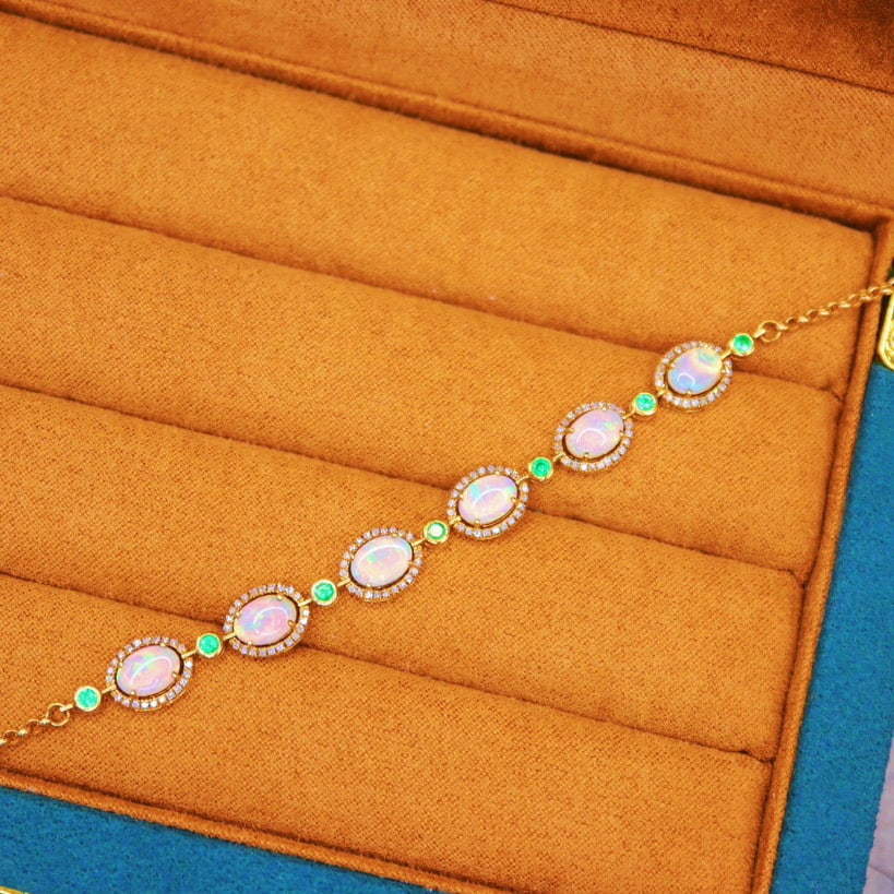 14k Gold 2.79 Ctw Natural Opal & Diamond Bracelet - 3