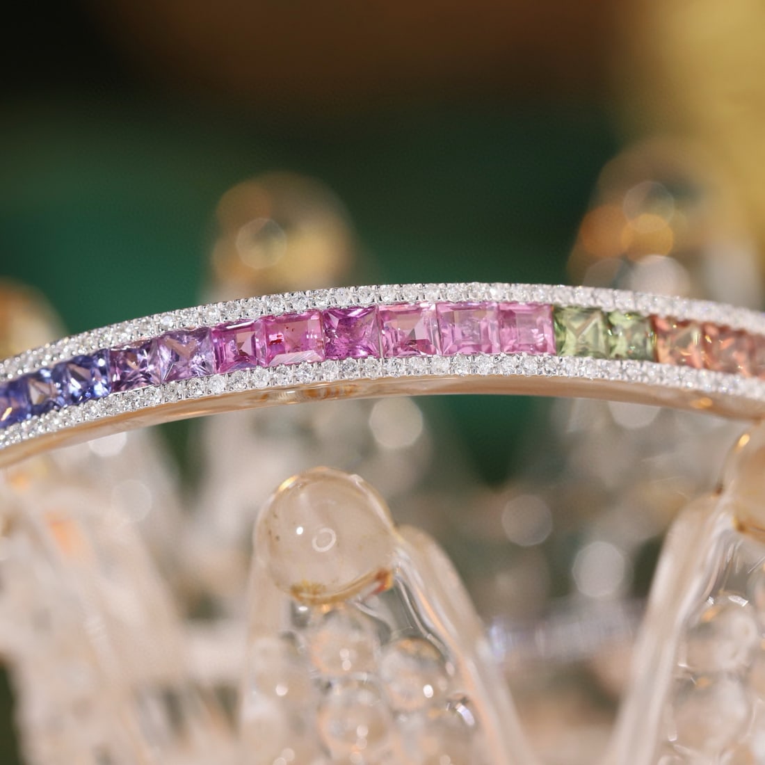 14k Gold 5.08 Ctw Natural Sapphire & Diamond Bangle - 5