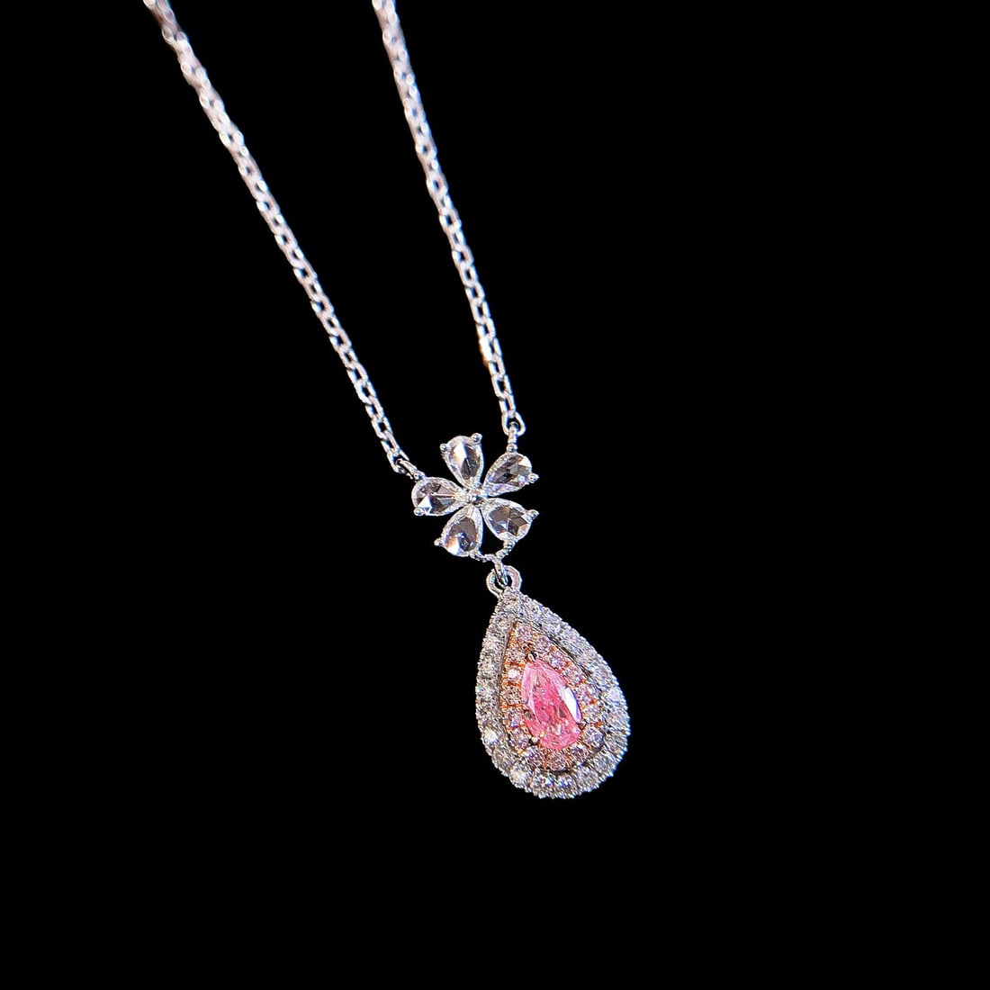 14k Gold 0.30 Ctw Natural Pink Diamond & Diamond Necklace - 2