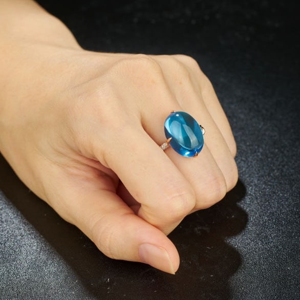 14k Gold 16.08 Ct Natural Topaz & Diamond Ring - 3