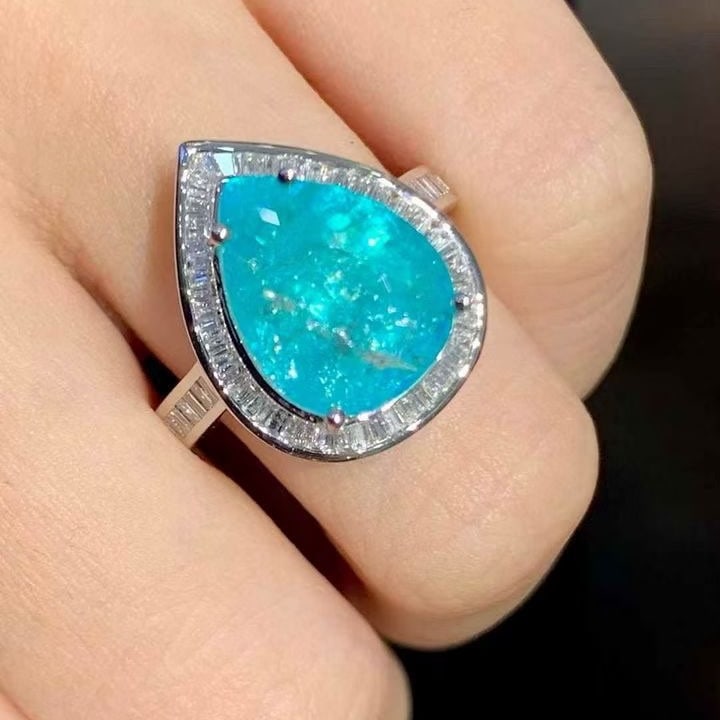 14k Gold 7.3 Ct Natural Paraiba Tourmaline & Diamond Ring - 3