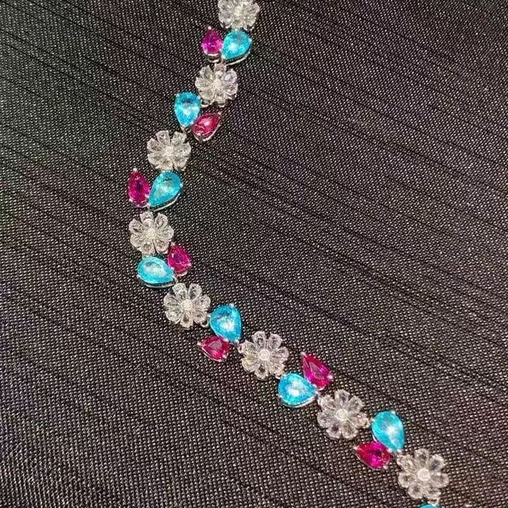 14k Gold 9.3 Ct Natural Paraiba Tourmaline & Ruby Bracelet - 5