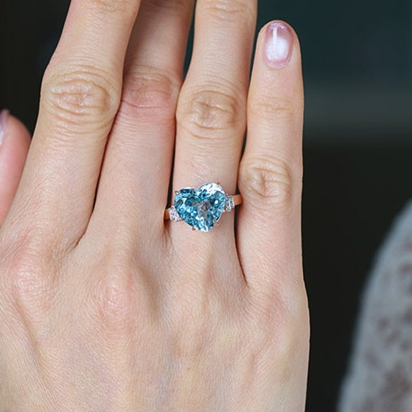 14k Gold 5.13 Ct Natural Aquamarine & Diamond Ring - 8