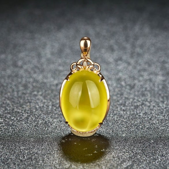 14k Gold 23.7 Ct Natural Prehnite & Diamond Pendant( Without Chain ): Ref:231139065 // gold content:14k gold // main gemstone:prehnite // shape:oval // carat weight:23. 7ct // color:yellow // treatment:natural // // adjacent gemstone 2 : diamond // number of stones:11 /