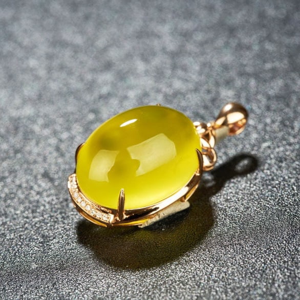 14k Gold 23.7 Ct Natural Prehnite & Diamond Pendant( Without Chain ) - 5