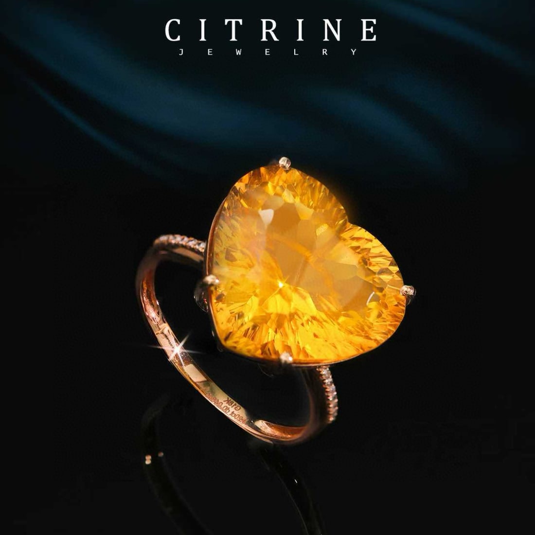 14k Gold 9.25 Ctw Natural Citrine & Diamond Ring: Ref:231139071 // gold content:14k gold // ring size:7. 25us // // main gemstone:citrine // shape:heart // carat weight:9. 2ct // color:yellow // treatment:natural // // adjacent gemstone 2 :