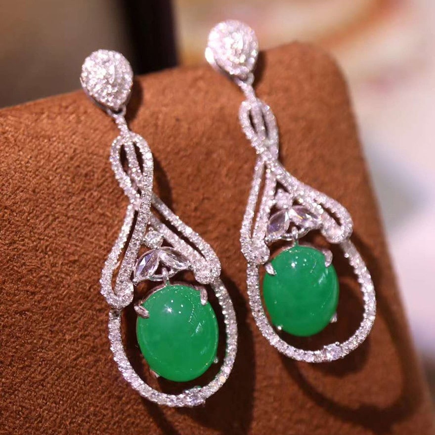 14k Gold 8.13 Ctw Natural Emerald & Diamond Earrings - 4