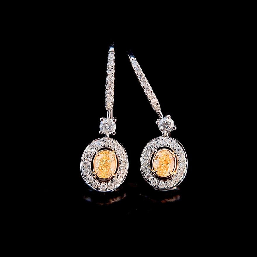 14k Gold 0.95 Ctw Natural Yellow Diamond & Diamond Earrings (1 of 6)