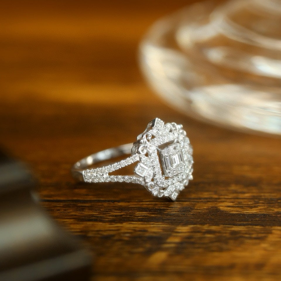 14k Gold 0.65 Ct Natural H Diamond Ring - 5