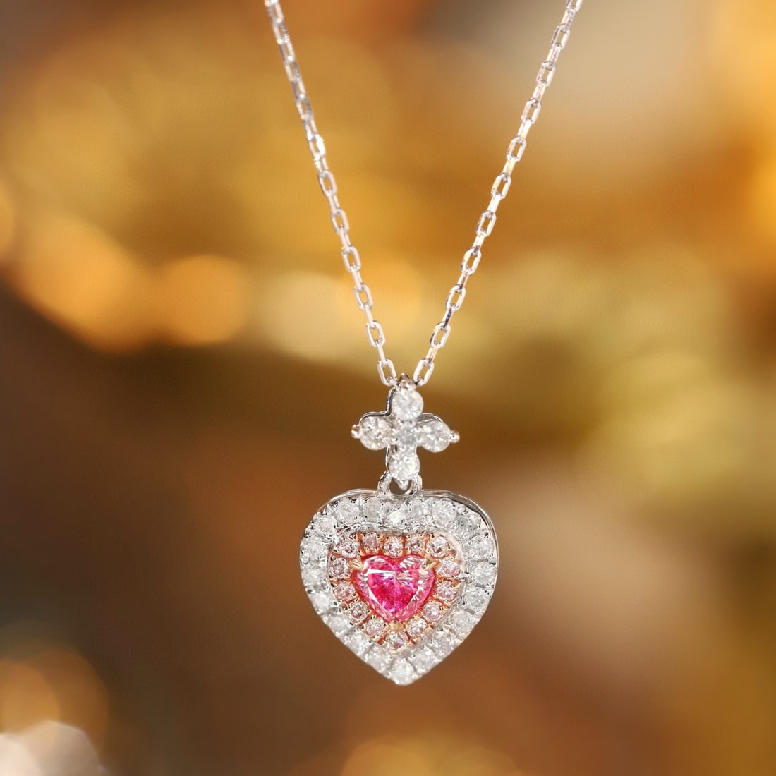 14k Gold 0.40 Ctw Natural Pink Diamond & Diamond Necklace: Ref:231139090 // gold content:14k gold // main gemstone:pink diamond // shape:heart // carat weight:0. 15ct // color:pink // treatment:natural // // adjacent gemstone 2 : diamond // shape:round //
