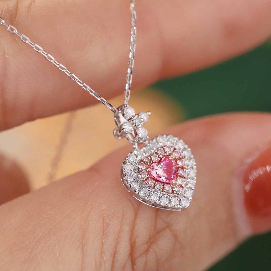 14k Gold 0.40 Ctw Natural Pink Diamond & Diamond Necklace - 7