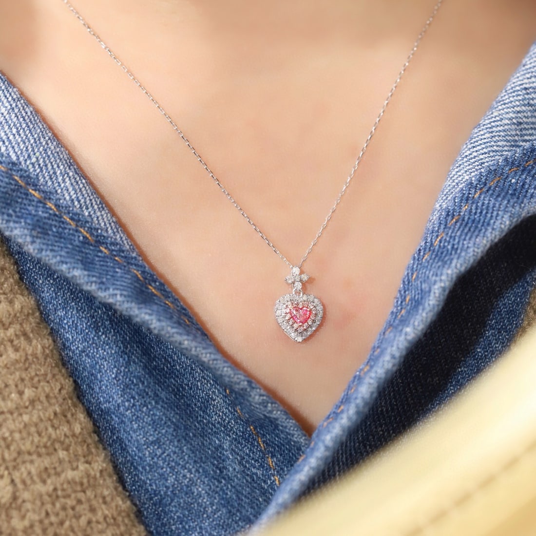 14k Gold 0.40 Ctw Natural Pink Diamond & Diamond Necklace - 8