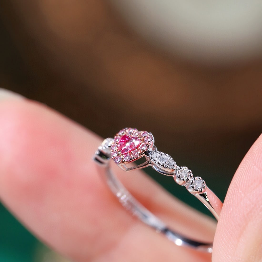 14k Gold 0.30 Ctw Natural Pink Diamond & Diamond Ring - 3