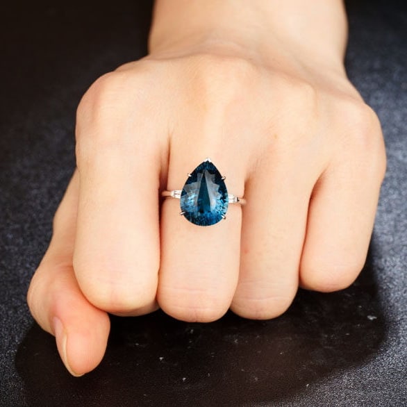 14k Gold 8.72 Ct Natural Topaz & Sapphire Ring - 8