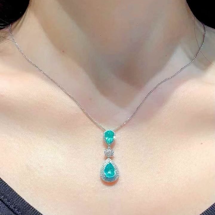 14k Gold 1.6 Ct Natural Paraiba Tourmaline & Diamond & Sapphire Pendant( Without Chain ) - 4