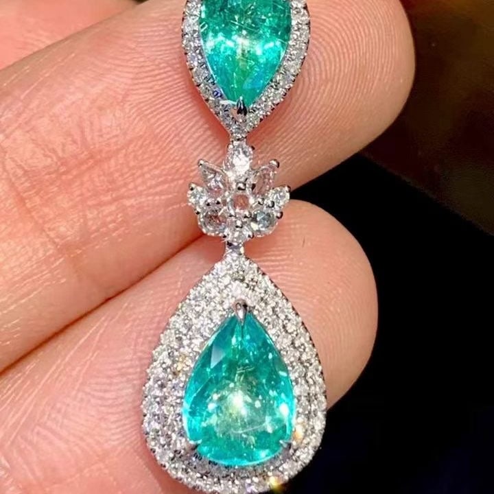 14k Gold 1.6 Ct Natural Paraiba Tourmaline & Diamond & Sapphire Pendant( Without Chain ) - 5
