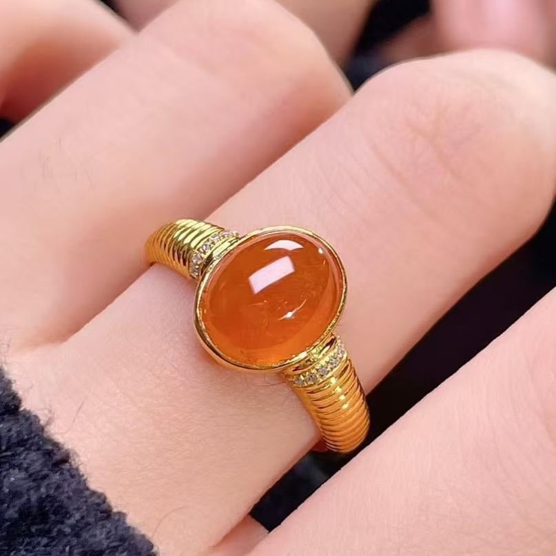 14k Gold 4.15 Ct Natural Spessartine & Diamond Ring: Ref:231139105 // gold content:14k gold // ring size:7. 25us // // main gemstone:spessartine // shape:oval // carat weight:4. 15ct // color:orange // treatment:natural // // adjacent gemstone 2 :