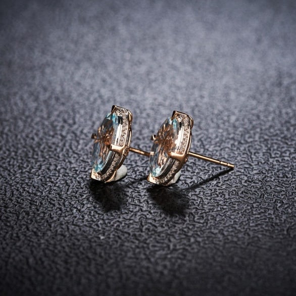 14k Gold 3.66 Ct Natural Aquamarine & Diamond Earrings - 4