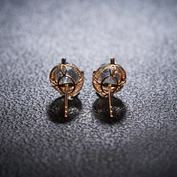 14k Gold 3.66 Ct Natural Aquamarine & Diamond Earrings - 5