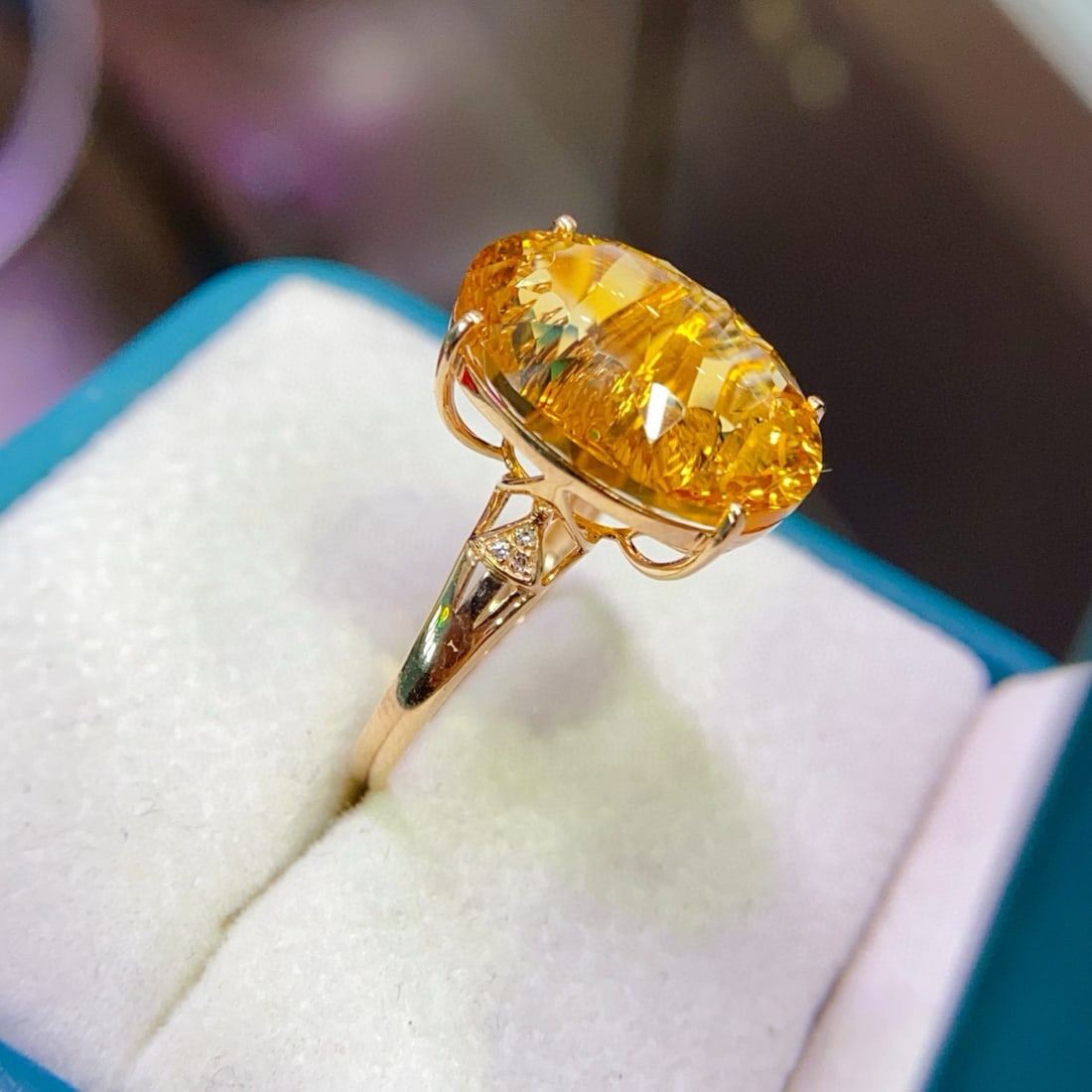 14k Gold 8.02 Ctw Natural Citrine & Diamond Ring - 3