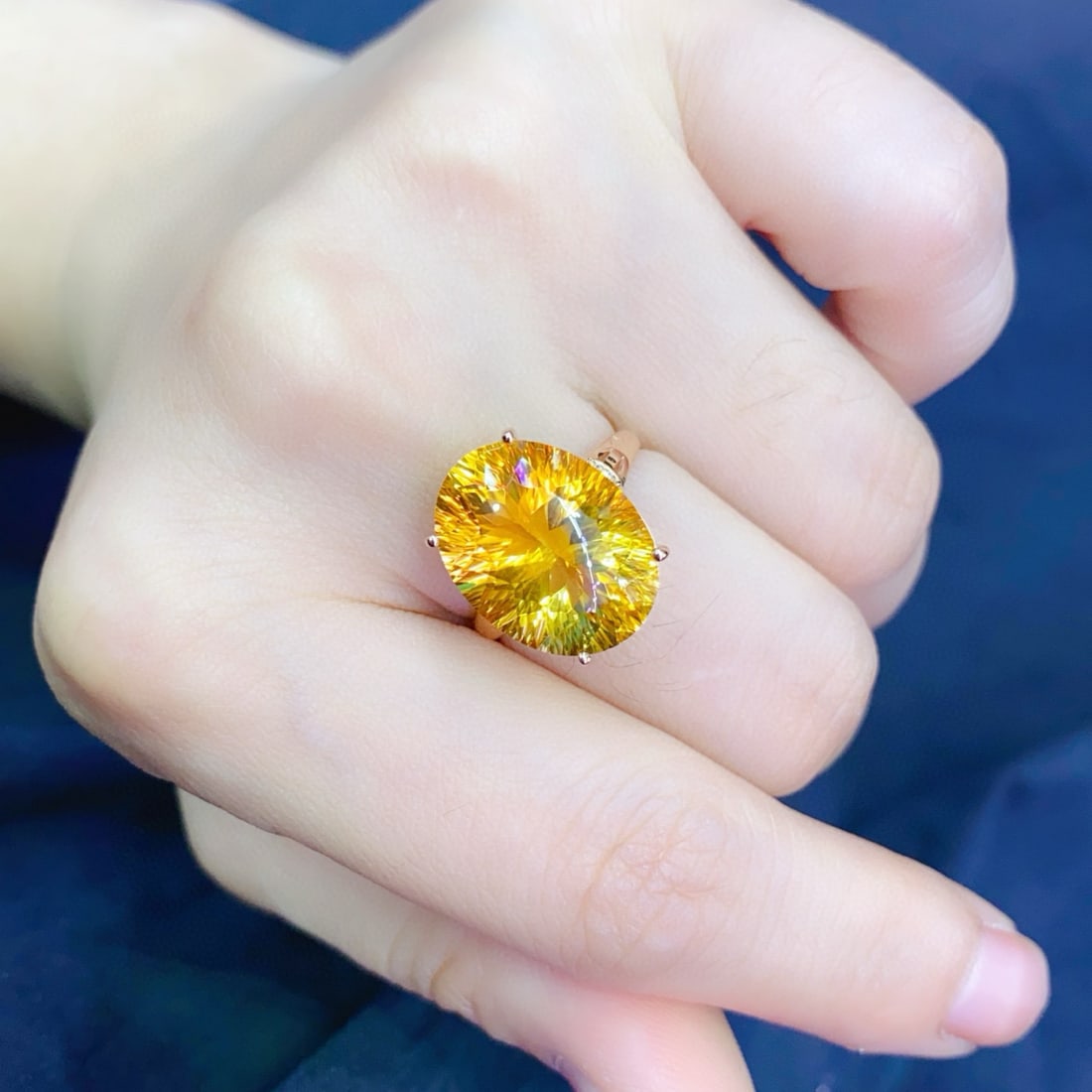 14k Gold 8.02 Ctw Natural Citrine & Diamond Ring - 4